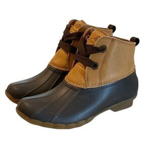 Sperry Top Sider Women's Tan Brown Saltwater Duck Rain Boot Leather Rubber Sz 8